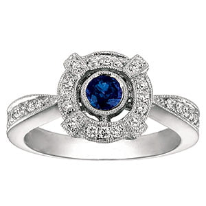 Italian round blue sapphire and diamond engagement ring