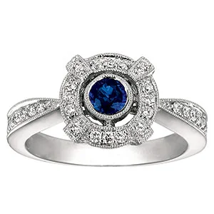 Italian round blue sapphire and diamond engagement ring